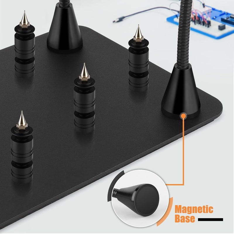 Drdefi Store Magnetic Helping Hands Soldering Third Hand, Soldering Station with Alligator Clips PCB Holder Tool, 4 Gooseneck Arms & 4 PCB Circuit Board Holders for Electronics Repair Jewelry Hobby - Image 4